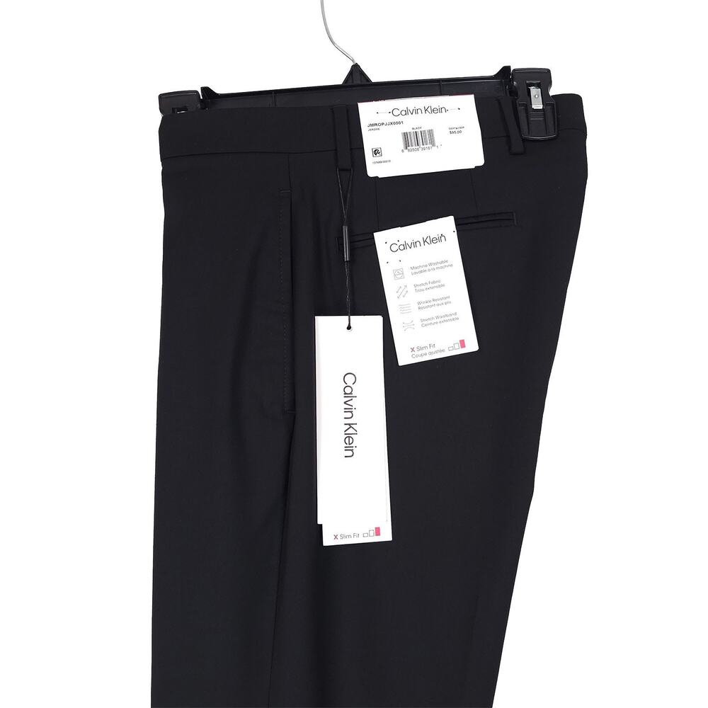 Calvin Klein Mens Slim Fit Dress Pants 35x30 Black Solid Stretch Micro Twill NWT